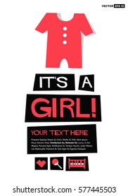 It's a Girl! (Flat Style Vector Illustration Poster Design) 
with Text Box Template