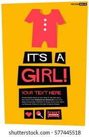 It's a Girl! (Flat Style Vector Illustration Poster Design) 
with Text Box Template