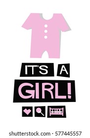 It's a Girl! (Flat Style Vector Illustration Poster Design)