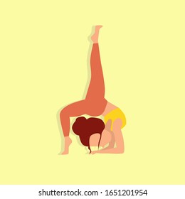 
The girl flexes her back and pulls one leg up