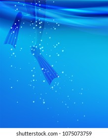 
Girl in flippers in a sea water. Vector illustration