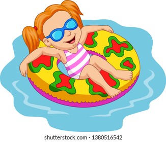 Girl floating with inflatable ring