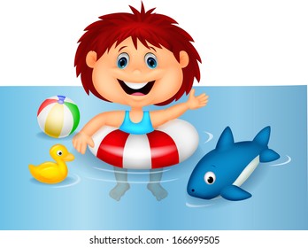 Girl Floating Inflatable Ring Stock Vector (Royalty Free) 166699505