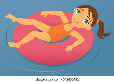 Girl floating in an innertube