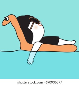 A Girl Floating On Animal Shaped Airbed Inflatable Air Mattress In A Peaceful Swimming Pool Concept Card Character illustration