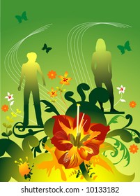 girl floral vector composition