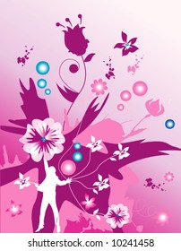 girl floral vector composition