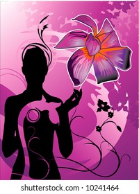 girl floral vector composition