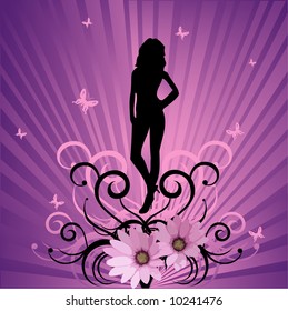 girl floral vector composition