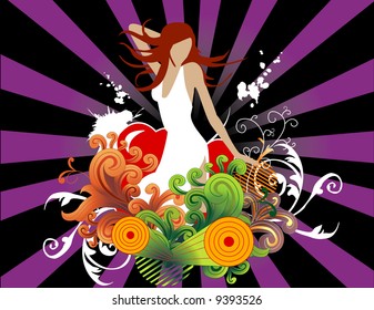 girl floral vector composition