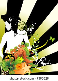 girl floral vector composition