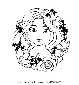girl in flovers. stencil. 