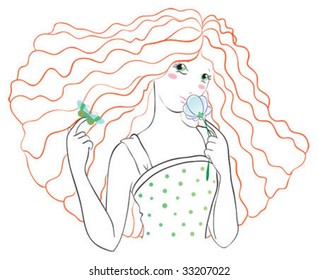 Girl with flower and butterfly