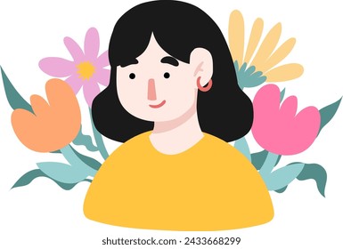 girl with a flower cute illustration