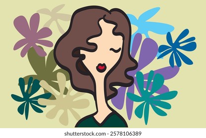 girl with flower doodle style contour