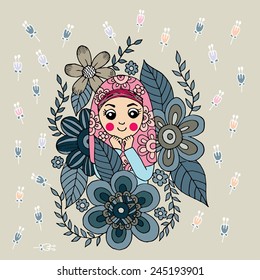 Girl with Flower Doodle Vector