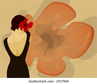 Girl With A Flower (editable vector). In the gallery also available XXL jpeg image made from this vector