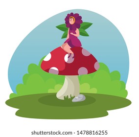 girl flower fairy sitting in the fungus plant