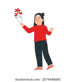 girl with a flower flat deisgn vector