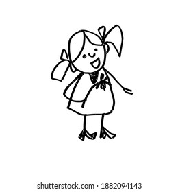 Girl with a flower. A hand-drawn cartoon character. Doodle illustration
