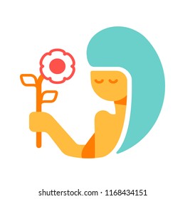 a girl with flower icon in flat color design vector illustration