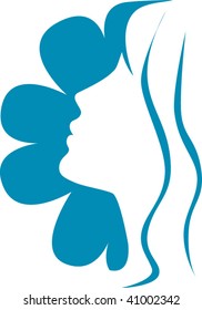 Girl with flower. Natural cosmetic icon. Female silhouette