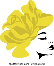 A girl with a flower on her head. rose