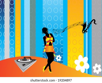 girl with flower on musical background, wallpaper