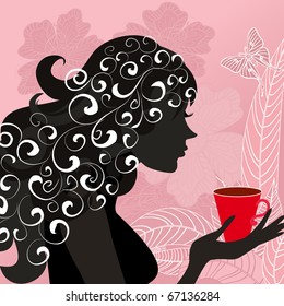 girl with the flower tea