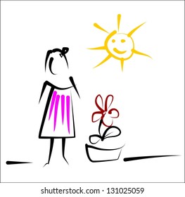 girl and flower - vector