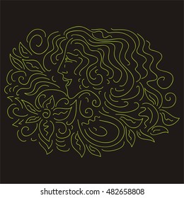 Girl and flowers. Abstract decorative element. Vector illustration.