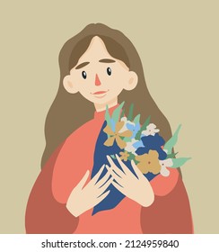 Girl with flowers. Design for the holiday of spring, anniversary, birthday.