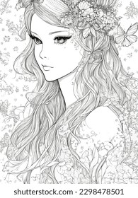 	
A girl with flowers in her hair