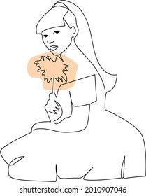 The girl with flowers.  Line art vector