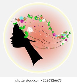 Girl in flowers (logo, emblem, sign)