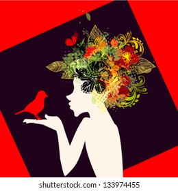 Girl with flowers on her head