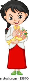 Girl with flowers on isolated background illustration