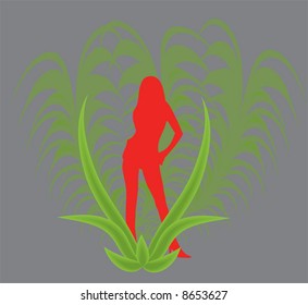 Girl, flowers, palms