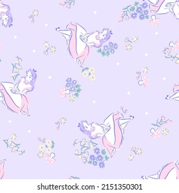 Girl with flowers seamless repeat pattern