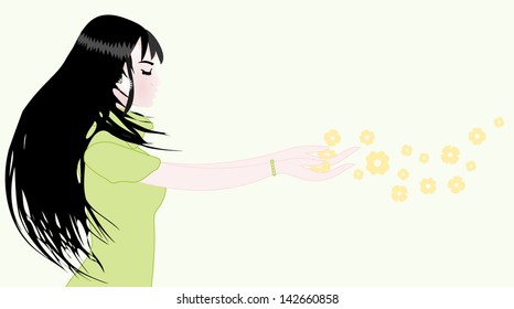 Girl with flowers vector