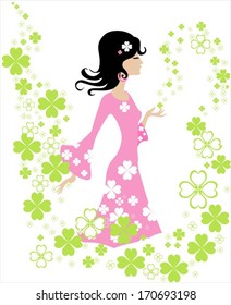 Girl with flowers, vector