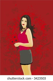 girl with flowers - vector