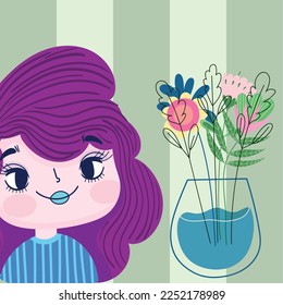 girl and flowers vector design