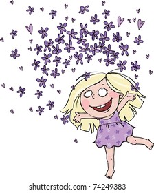 Girl with flowers of violet