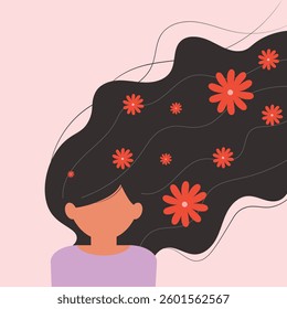 Girl with flowing hairs with flowers