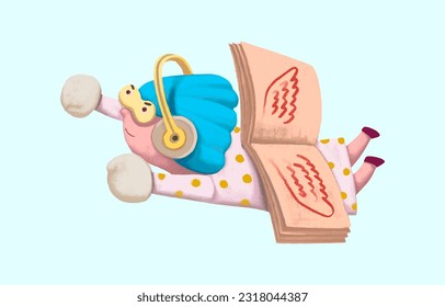 A girl flying with book wing. education and kid vector illustration.