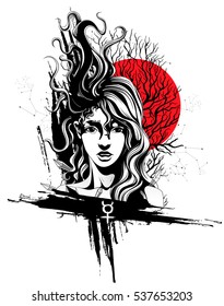 girl with flying hair symbolizes the planet mercury