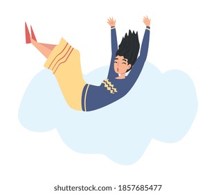 Girl Flying in the Sky, Happy Person Dreaming, Striving for Success or Spiritual Growth Cartoon Style Vector Illustration