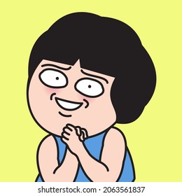 Girl Folded Hands In Wishing Gesture While Making A Wish. Woman Praying, Saying Thanks To God For Help, Wanting Some Present, Hopes For Luck Concept Card Character illustration