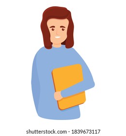 Girl with folder icon. Cartoon of girl with folder vector icon for web design isolated on white background